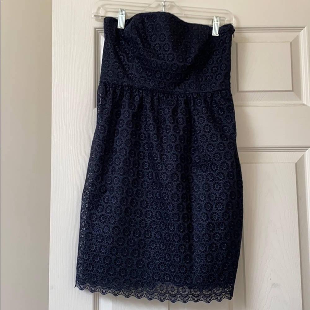 Nell couture navy eyelet strapless dress 6